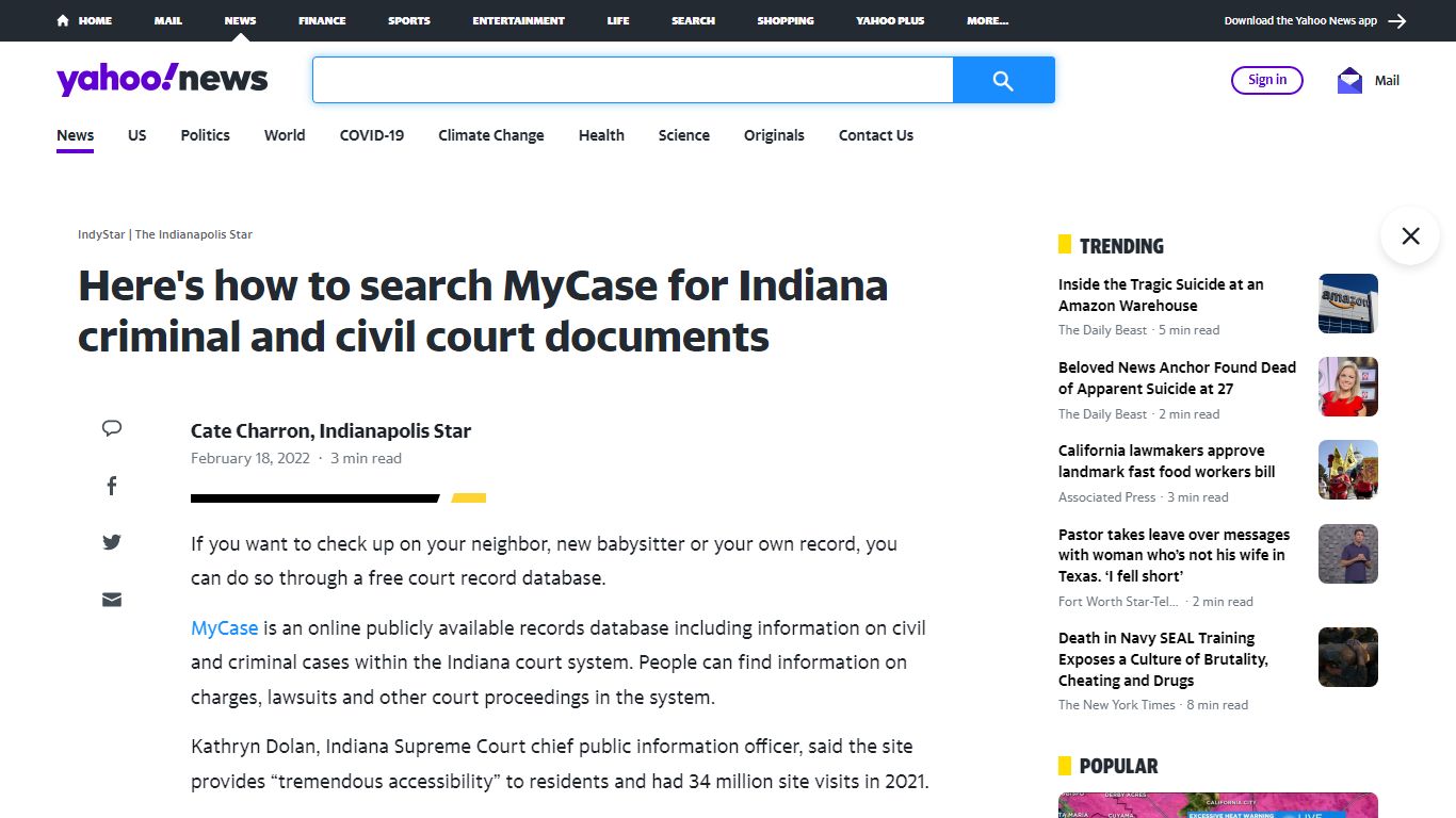 Here's how to search MyCase for Indiana criminal and civil court documents